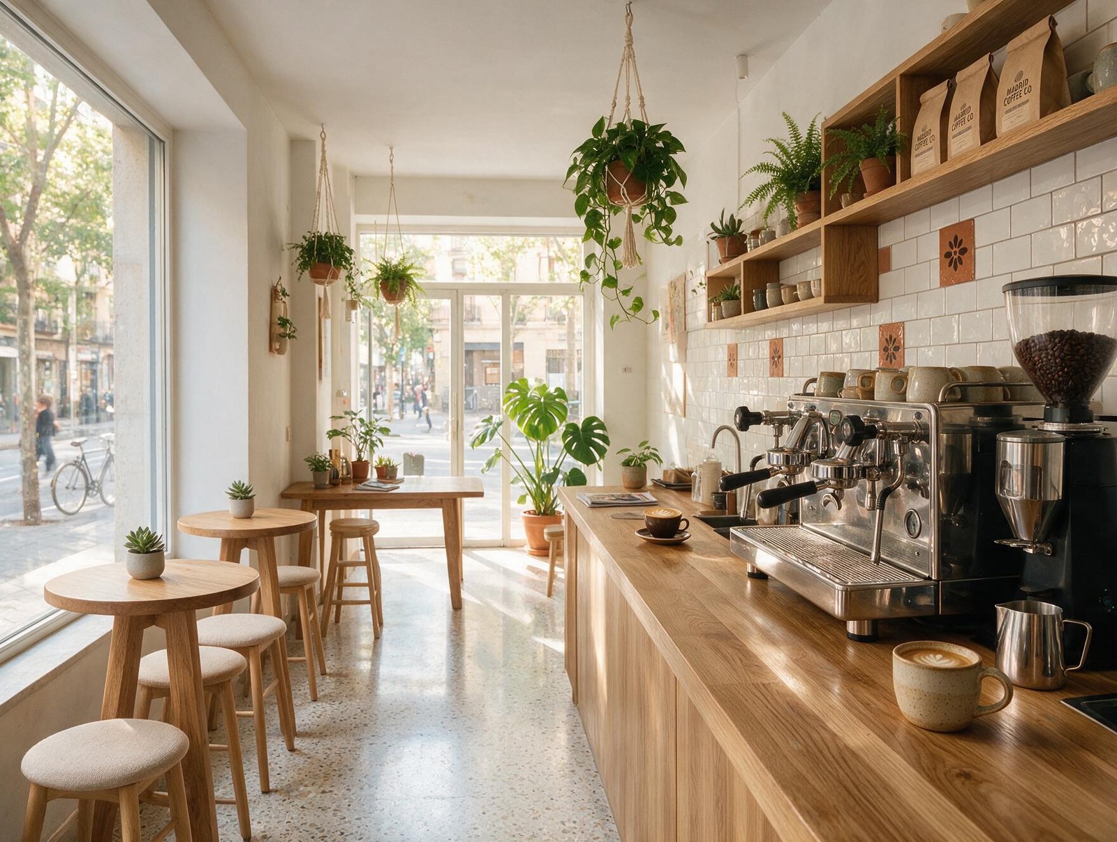 Acabado: cafetería en Malasaña con barra nueva después de la reforma